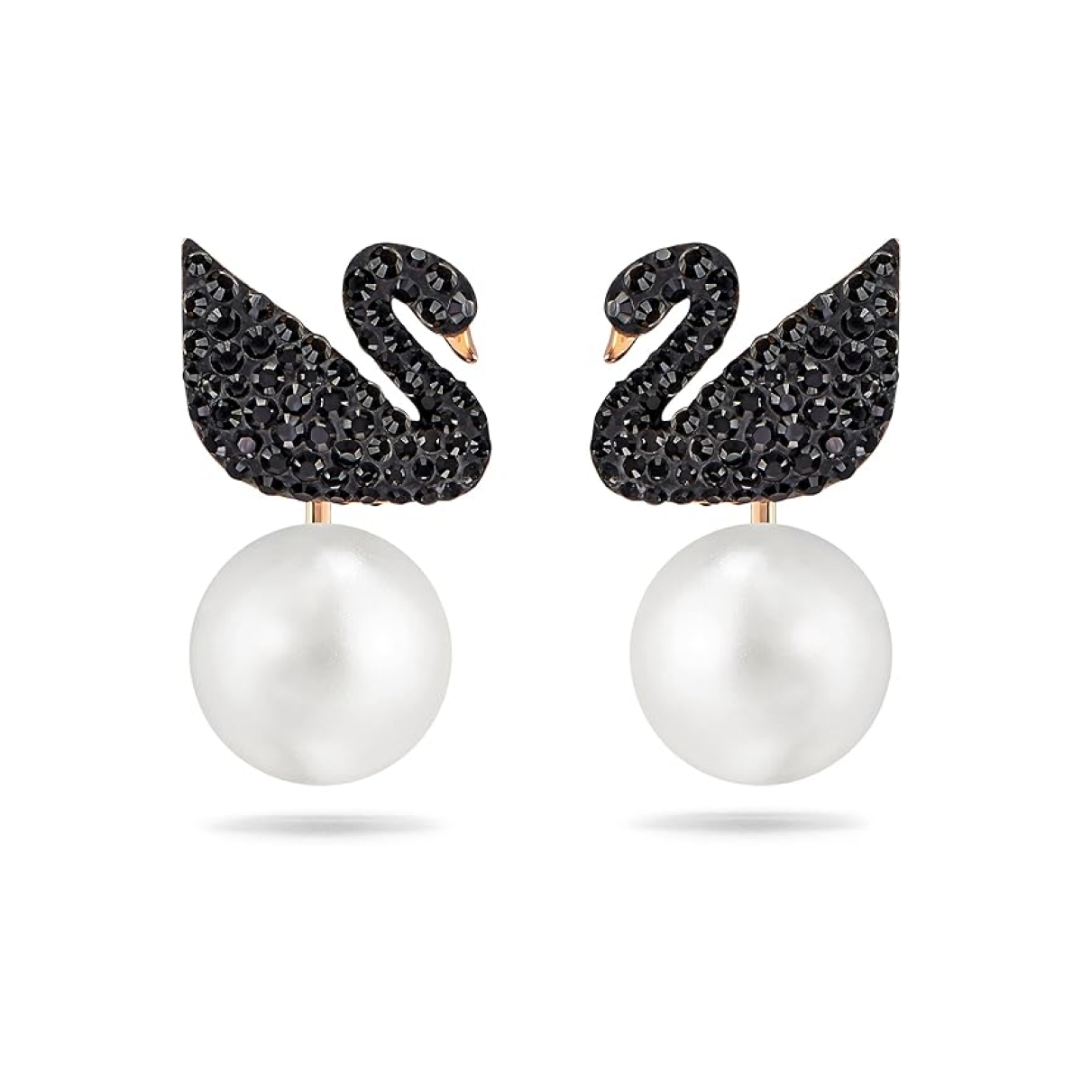 Iconic Swan Pierced Earring Jackets Black, Rose Gold Plating