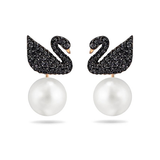 Iconic Swan Pierced Earring Jackets Black, Rose Gold Plating