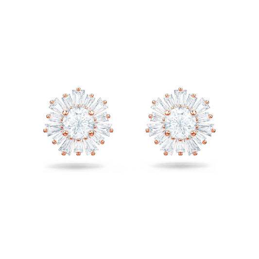 Idyllia stud earrings Mixed cuts, Sun, White, Rose gold-tone plated