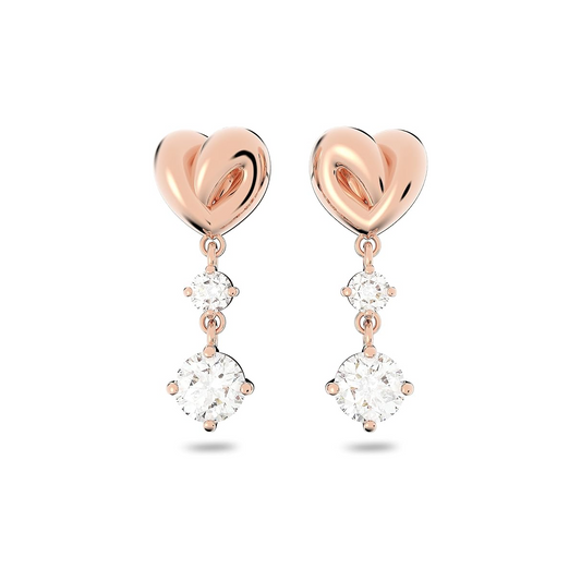 Lifelong Heart drop earrings Heart, White, Rose gold-tone plated