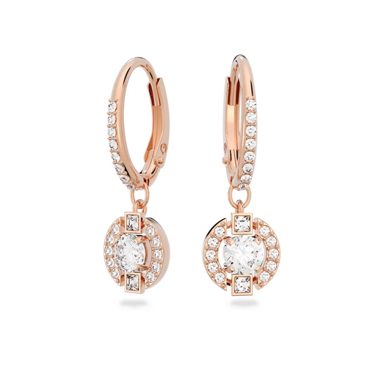 Swarovski Una drop earrings Round cut, Pavé, Rhodium plated