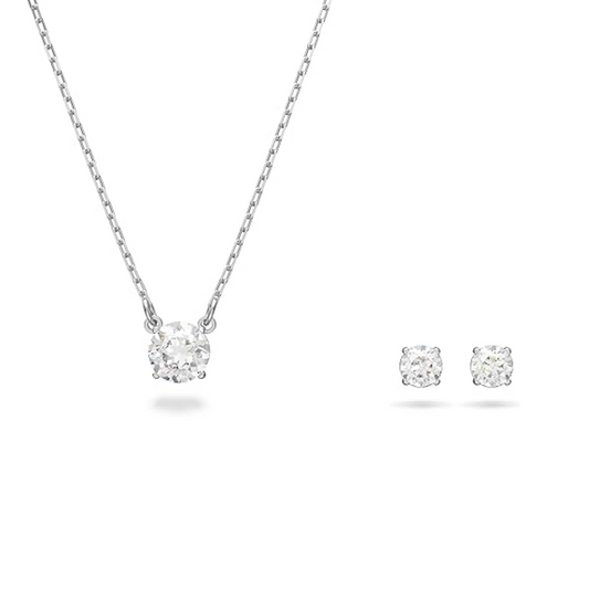 Swarovski Stilla set Round cut, White, Rhodium plated